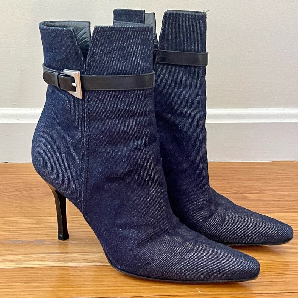 Stuart Weizmann Vintage Blue Denim Booties, Size 8